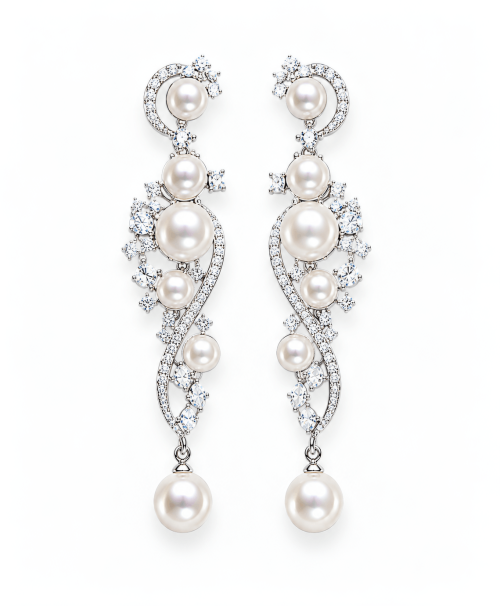 Drop Earrings with Pearl & Glass Stones