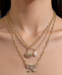 RIBBON/SHELL/PEARL PENDANT NECKLACE