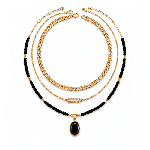 3 Pcs Necklace in Metal and Beads
