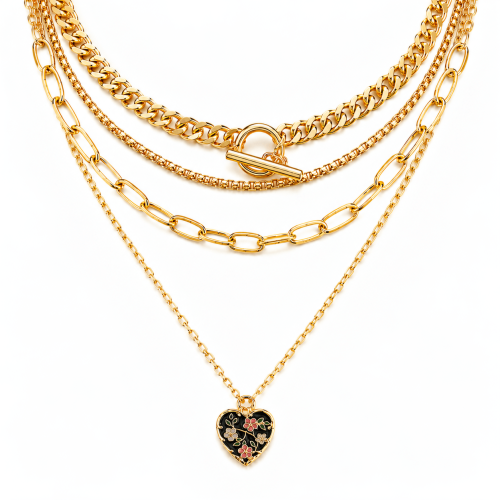 4 Pcs Chain Necklace with Heart Epoxy Pendant