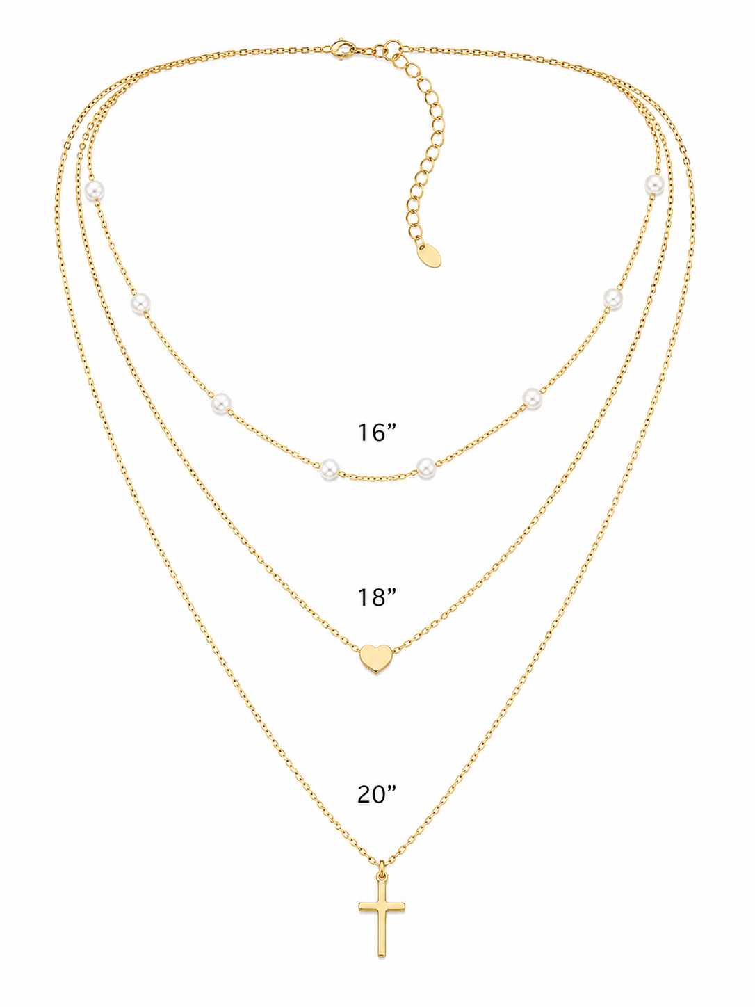 3 Layered Necklace with Crosses in Delicate Chain