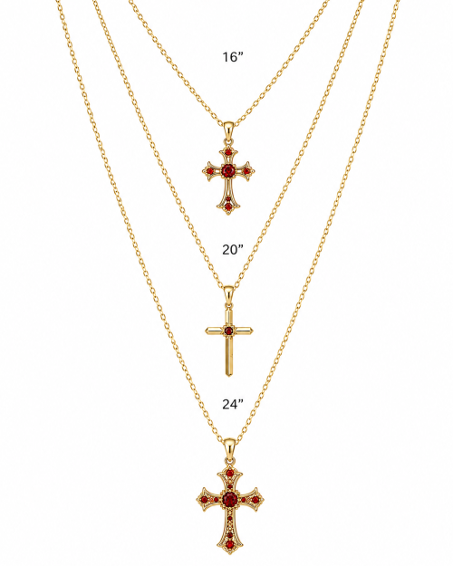 3 Layered Necklace with Crosses in Delicate Chain
