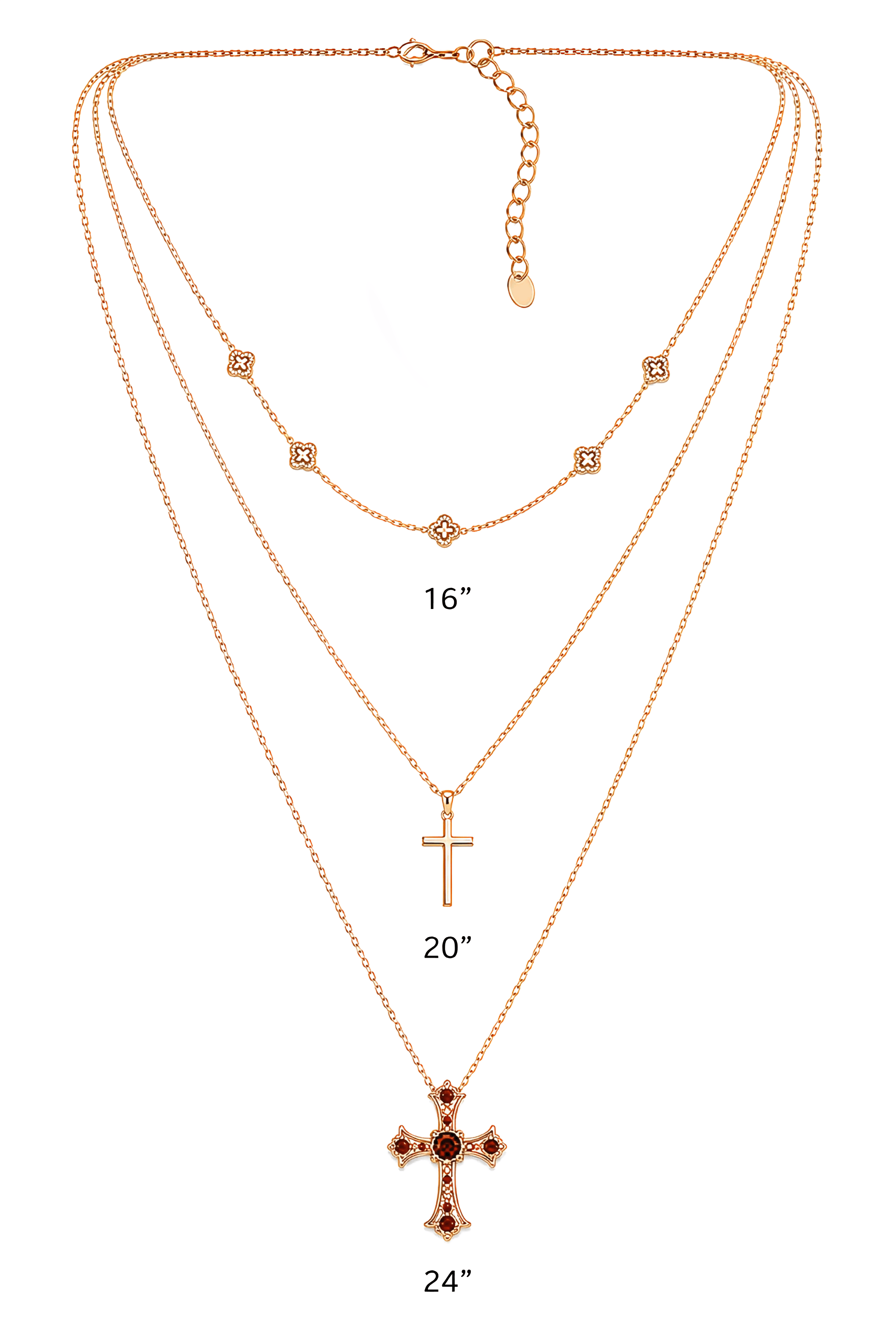 3 Layered Necklace with Crosses in Delicate Chain