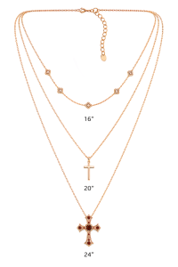 3 Layered Necklace with Crosses in Delicate Chain