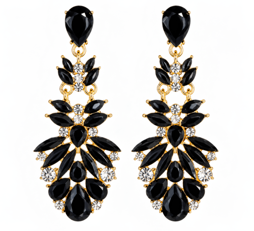 Drop Earrings with Crystal & Black Stones