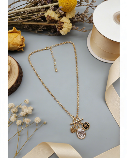 CHAIN NECKLACE WITH TWO PENDANTS