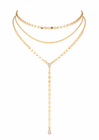 3 Layered Necklace with Chain & Small Round Disc