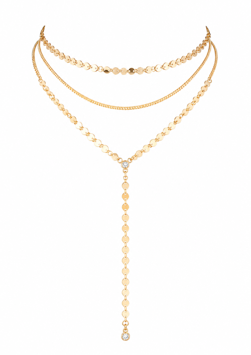 3 Layered Necklace with Chain & Small Round Disc