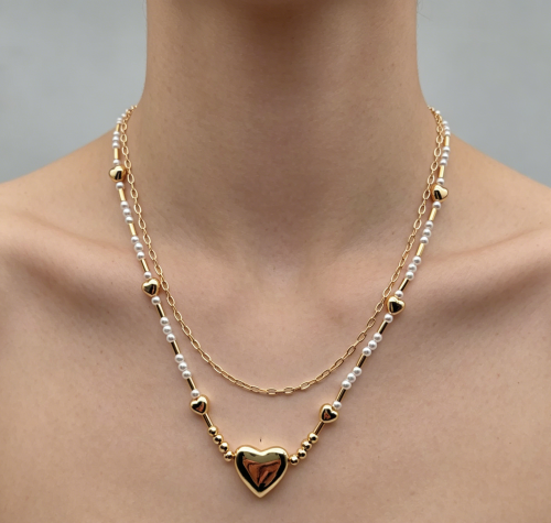 HEART CCB & PEARL NECKLACE