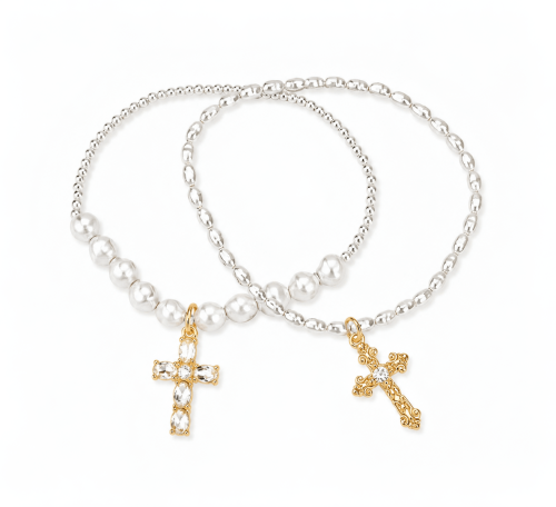 Acrylic Pearls with Crosses Pendant