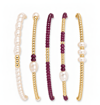 Pearl, CCB, Burgundy color Stone Elastic Bracelet