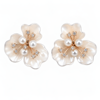 Petal with Pearl & Crystal Stones Earrings