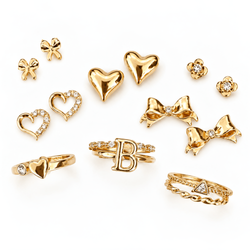 Earrings & Rings Set with Glass Stone in Alloy