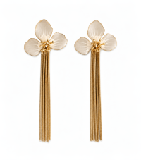 Epoxy Petal with Chain Tassel Earrings