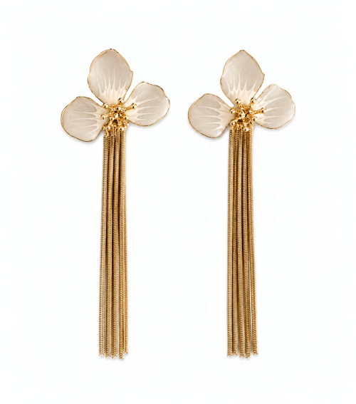 Epoxy Petal with Chain Tassel Earrings