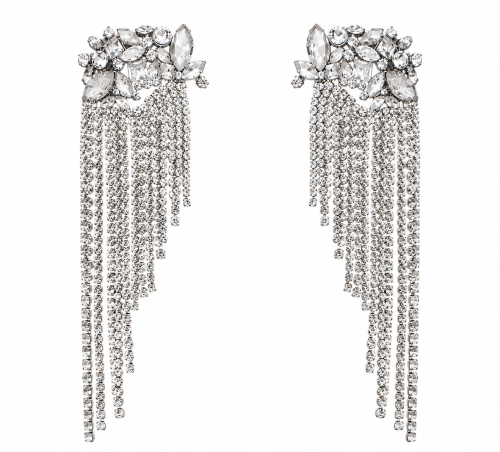 Stone Casting & Rhinestone Tassel Earrings