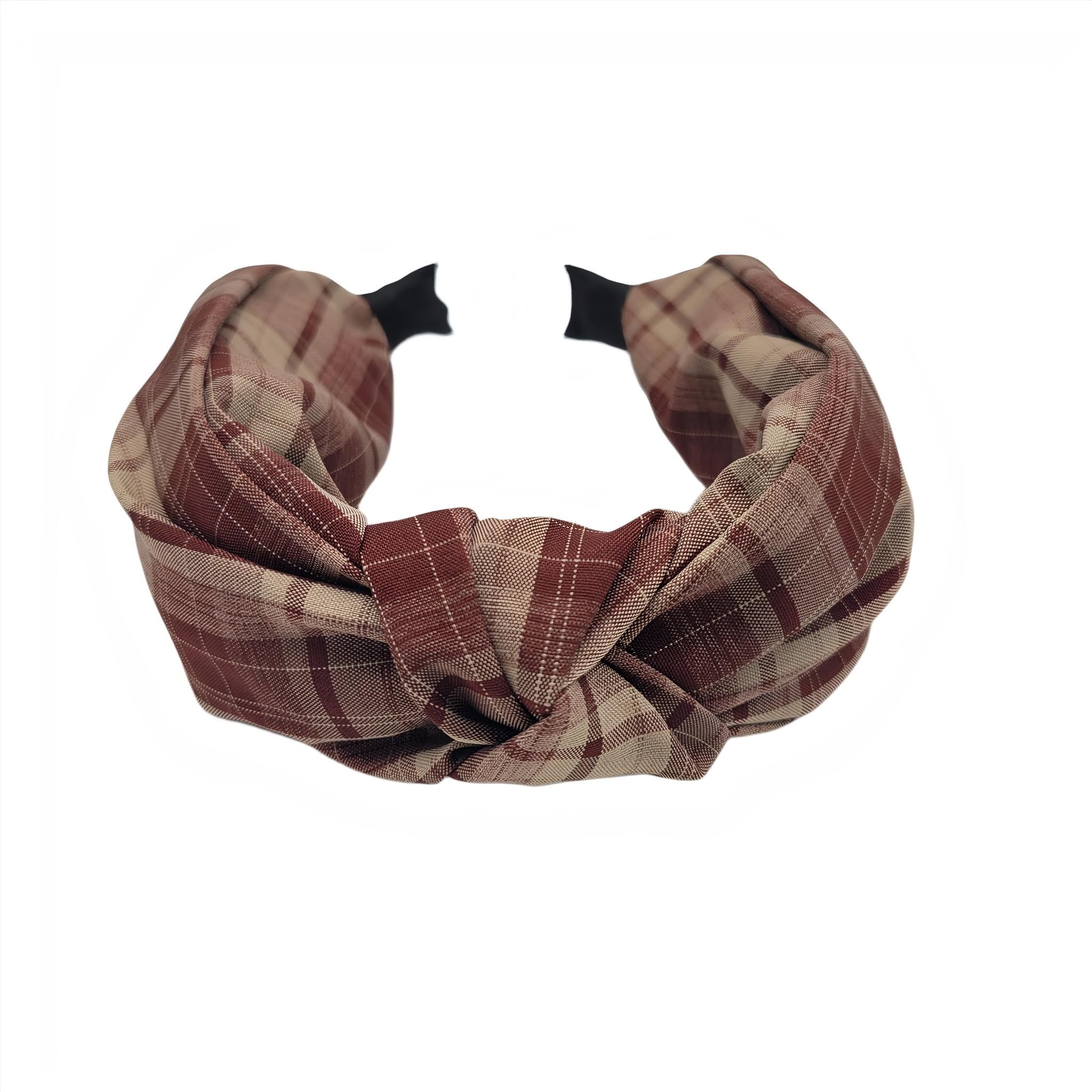 Checkered Brown Print Fabric in Headband,Scrunchy & Hair Pin