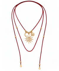 Cord Necklace with Moon, Sun Pendants