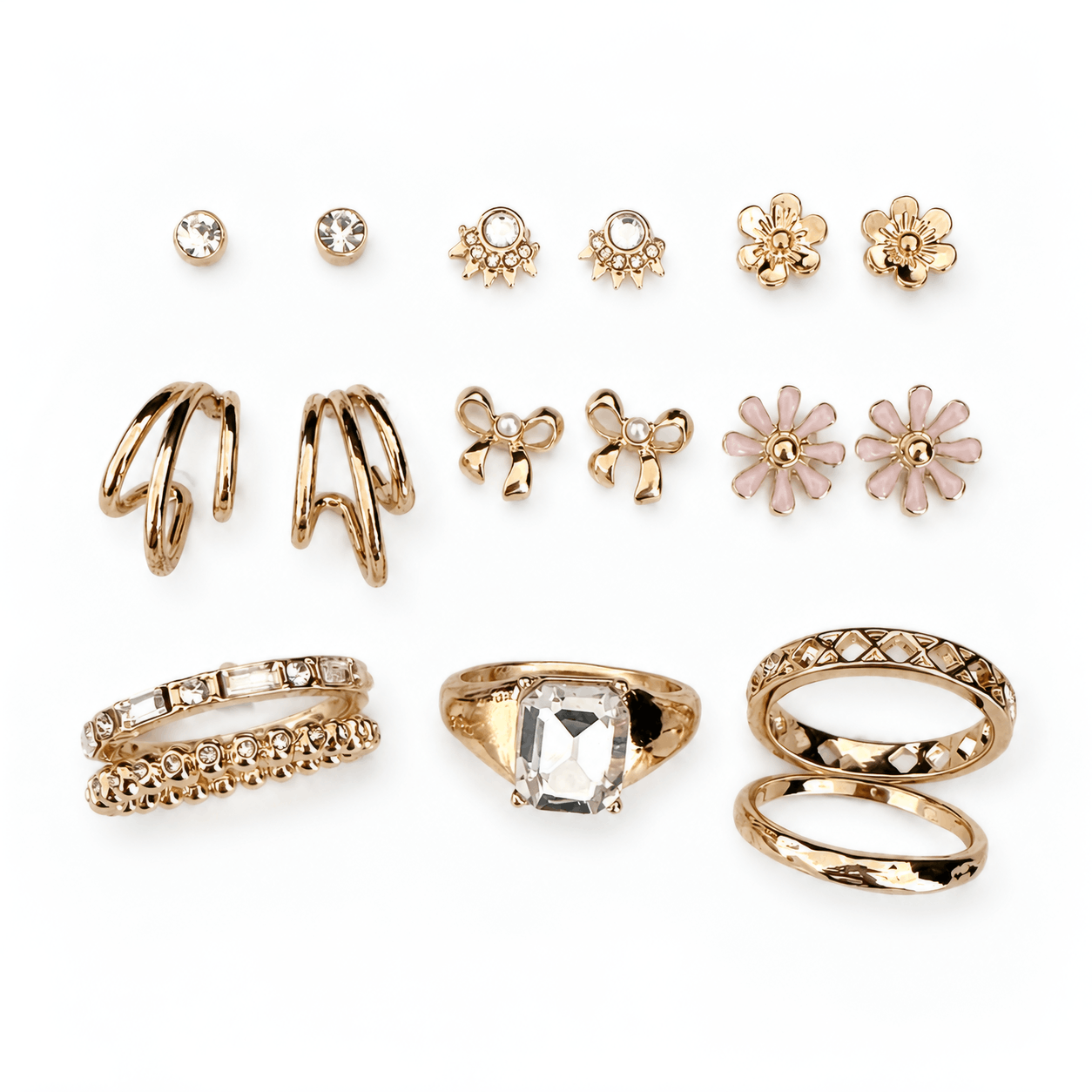 Earrings & Rings Set with Glass Stone in Alloy