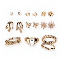 Earrings & Rings Set with Glass Stone in Alloy