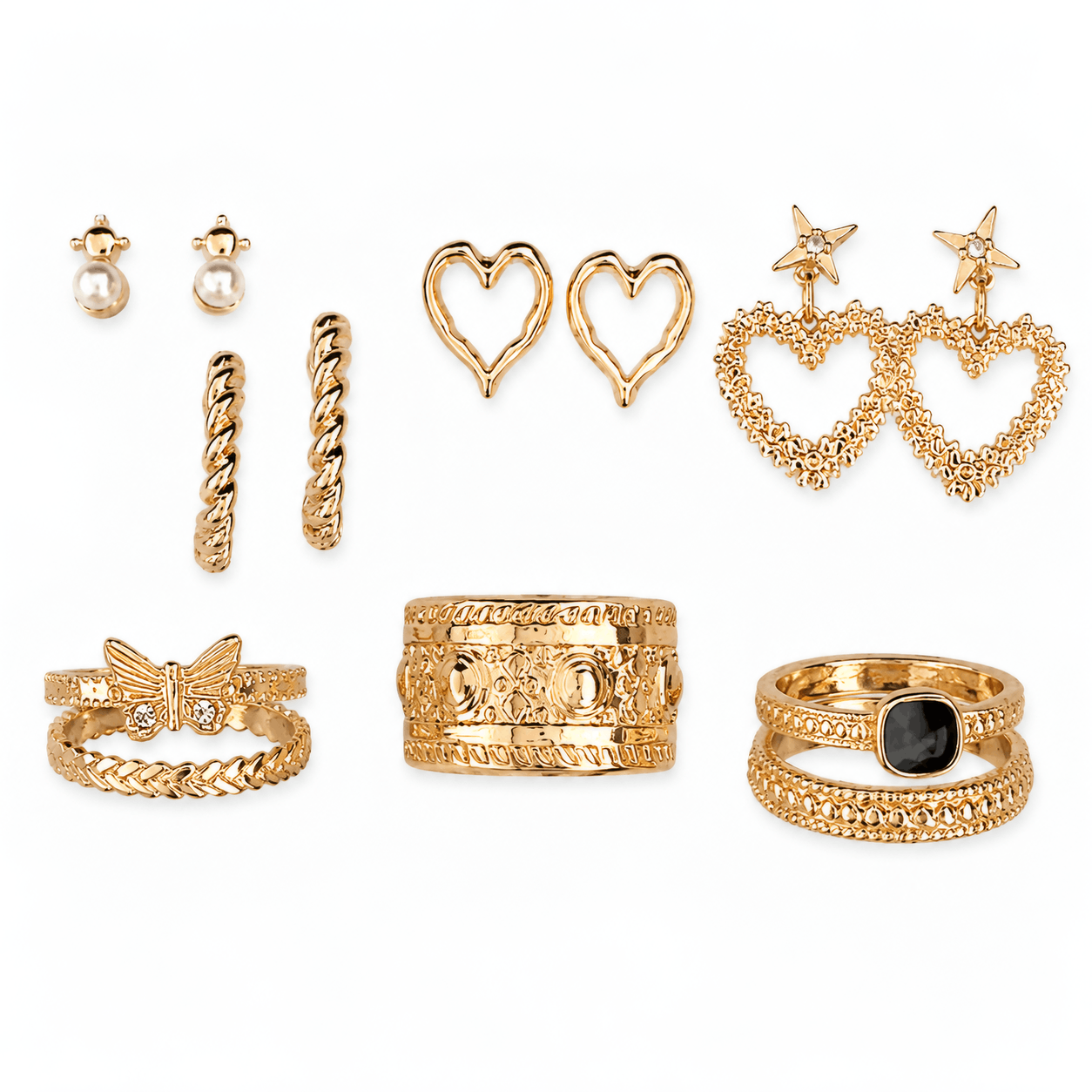 Earrings & Rings Set with Glass Stone in Alloy
