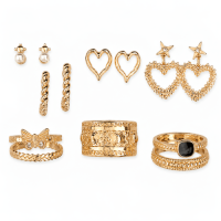 Earrings & Rings Set with Glass Stone in Alloy