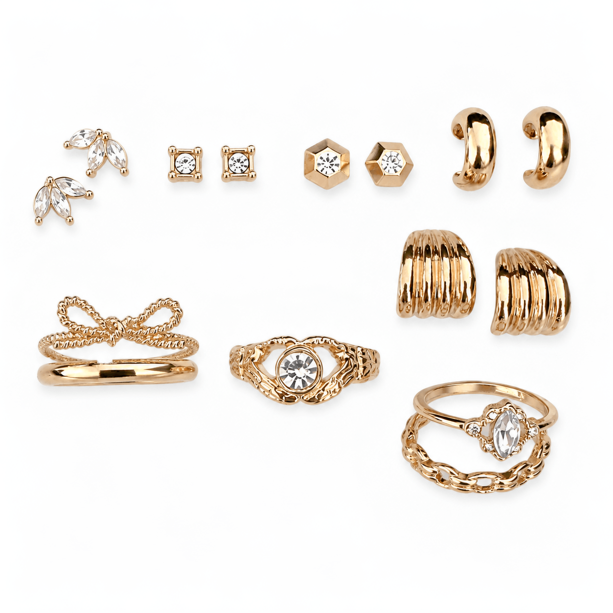 Earrings & Rings Set with Glass Stone in Alloy