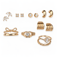Earrings & Rings Set with Glass Stone in Alloy