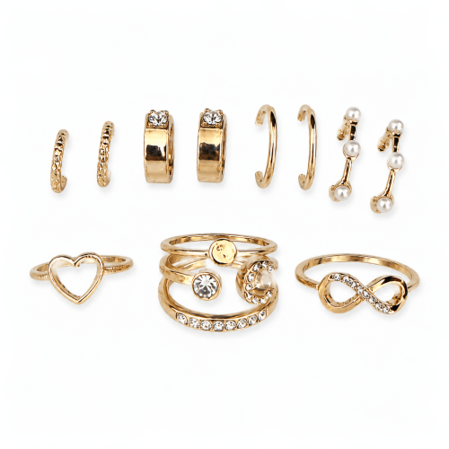 Earrings & Rings Set with Glass Stone in Alloy