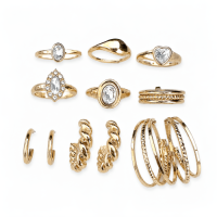Earrings & Rings Set with Glass Stone in Alloy