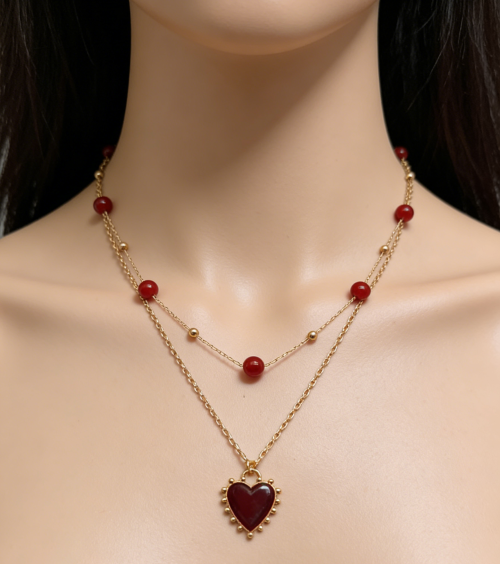 BEAD AND HEART EPOXY NECKLACE