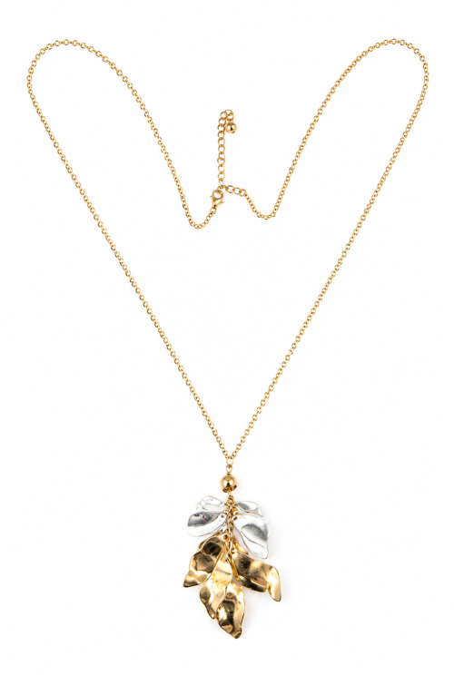 Long Necklace with Metal Cluster in RH&GD Plating