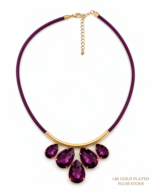 Strap Necklace with Pipe Bar and Stones