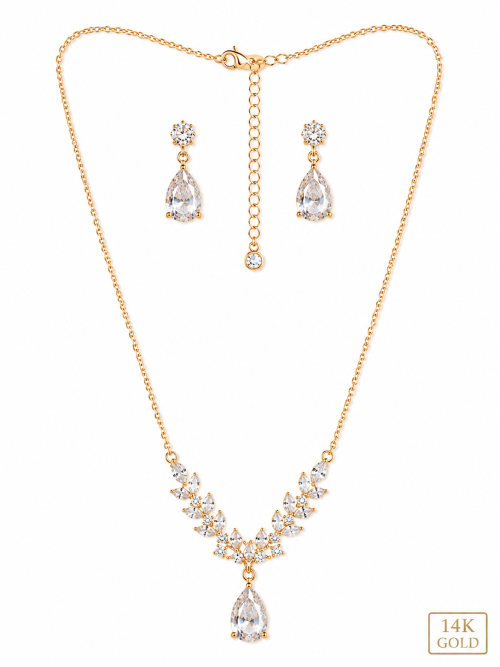 Boat Stone Casting with Teardrop Stone Necklace & Earrings Set