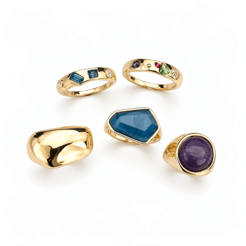 Color Glass Stones & Epoxy Stone Ring Set