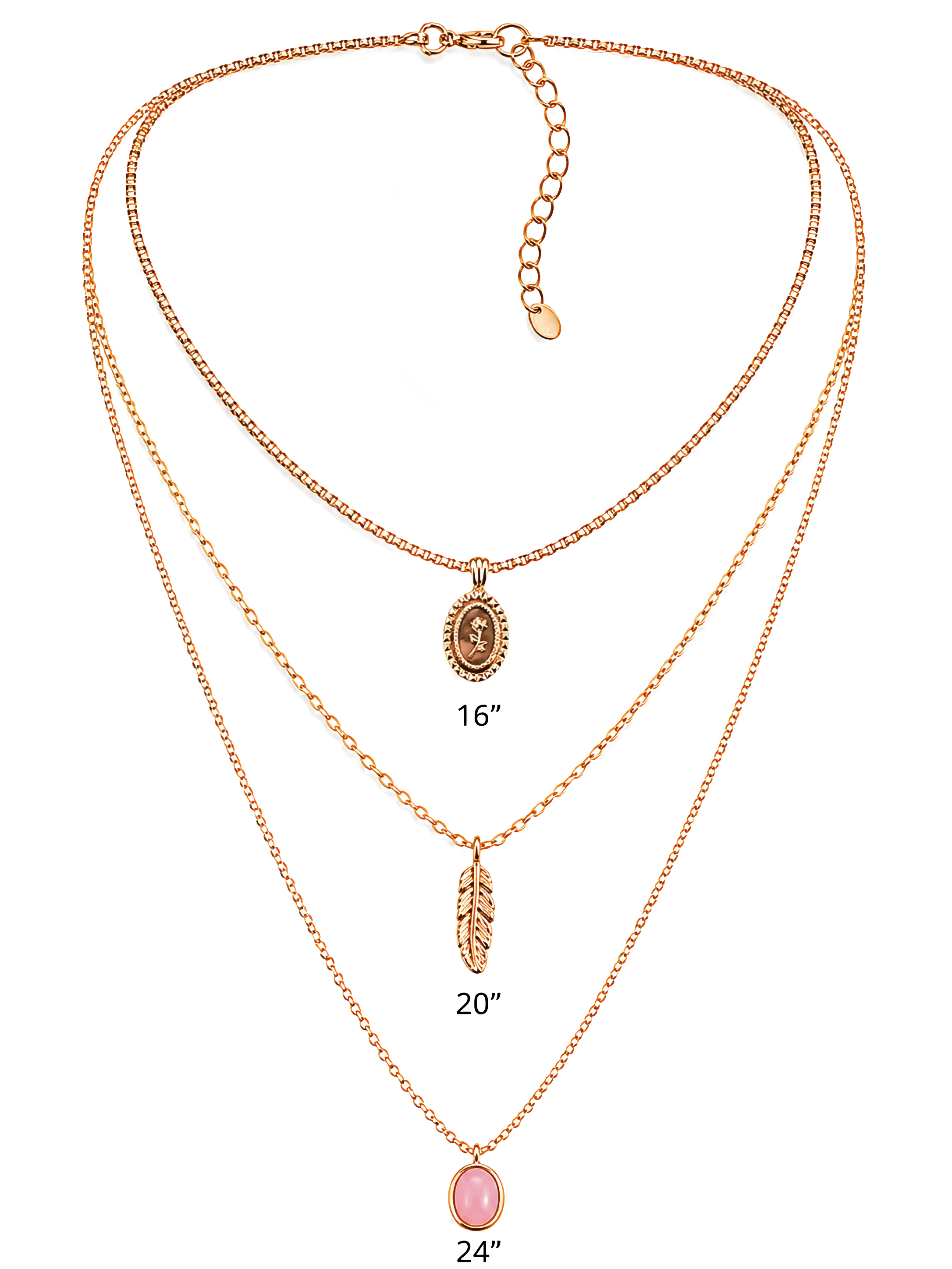 3 Layered Necklace with Small Pendant in Delicate Chain