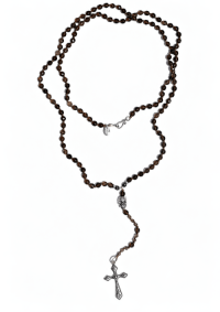 Beaded Long Necklace with Point Skull, Crosses