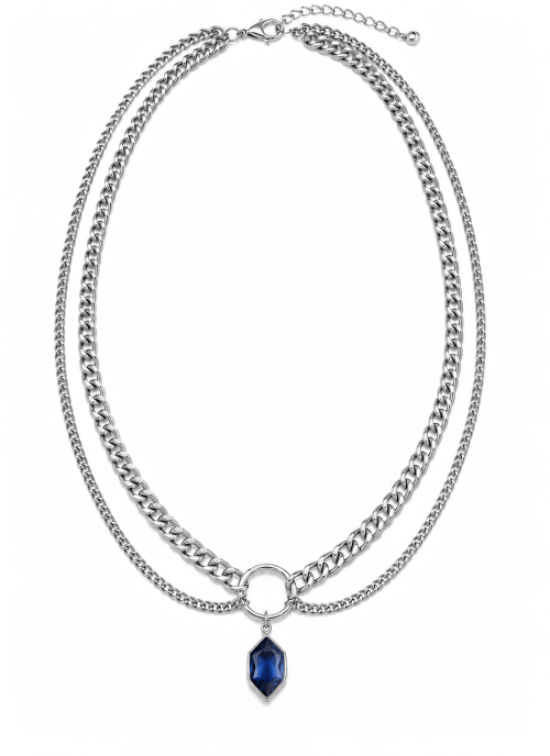 2 Layered Chain with Glass Stone Pendant