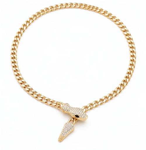 Snake Necklace & Bracelet Set with Crystal Stones in Snake Head