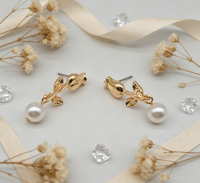 FLOWER WITH PEARL DANGLE STUD