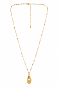 Delicate Box Chain with Leaf & Stone Penddant