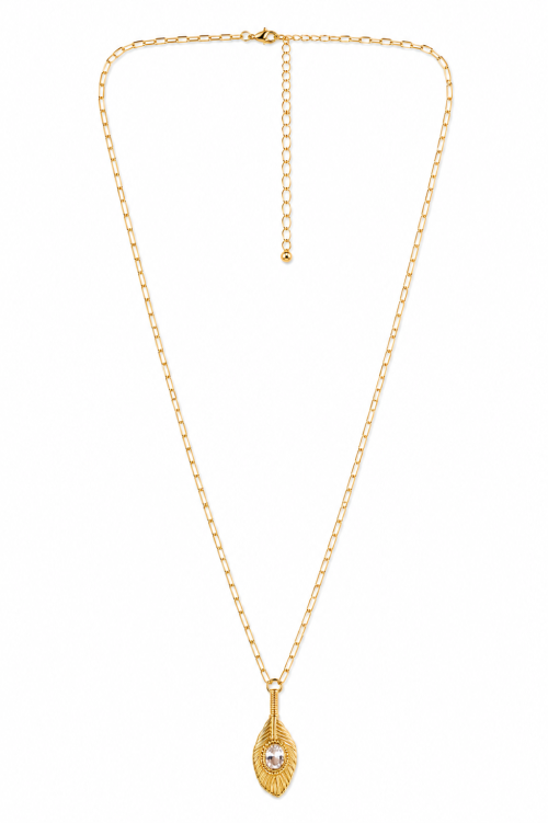 Delicate Box Chain with Leaf & Stone Penddant