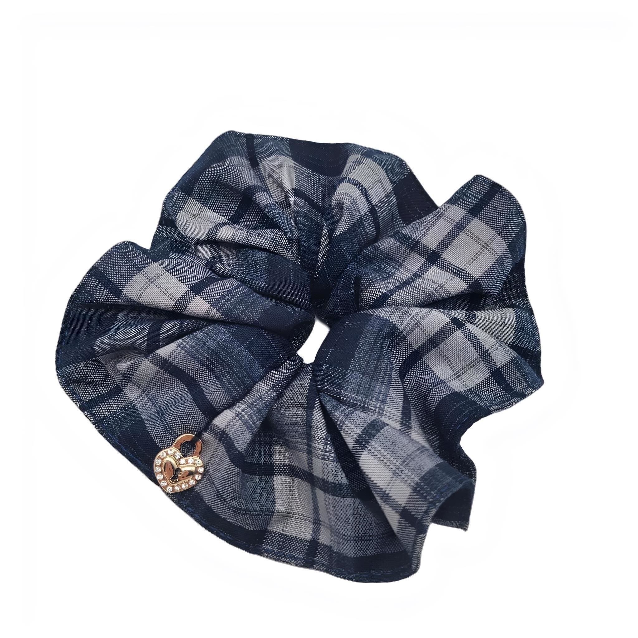 Checkered Blue Print Fabric in Headband,Scrunchy & Hair Pin