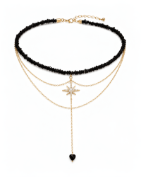 Black Bead & Chain with Drop Heart Bead