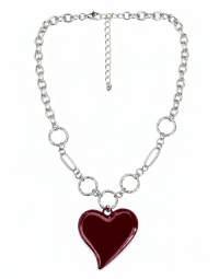 Round & Oval Ring Connected Chain Necklace with Heart Pendant