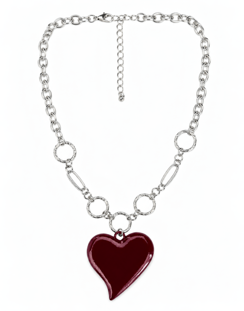 Round & Oval Ring Connected Chain Necklace with Heart Pendant